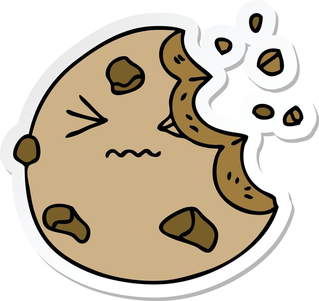 sticker of a quirky hand drawn cartoon munched cookie vector