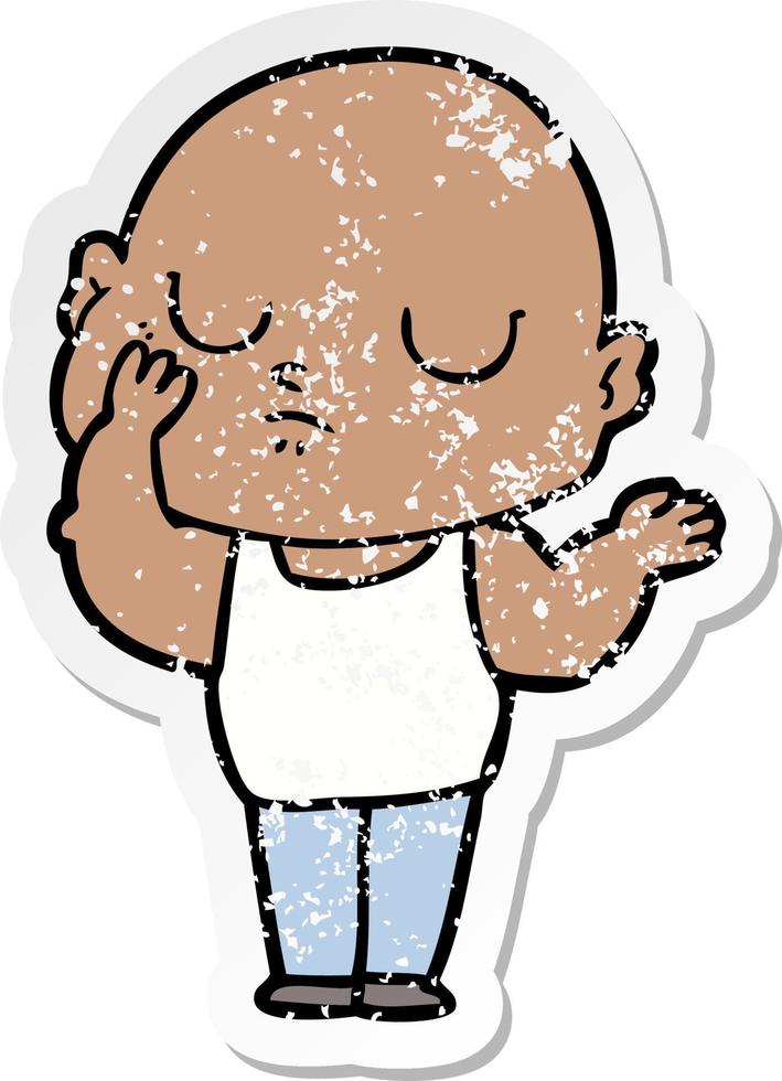 distressed sticker of a cartoon bald man vector