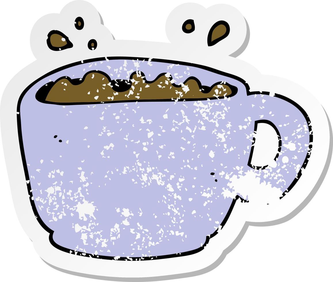 distressed sticker of a cartoon coffee cup vector