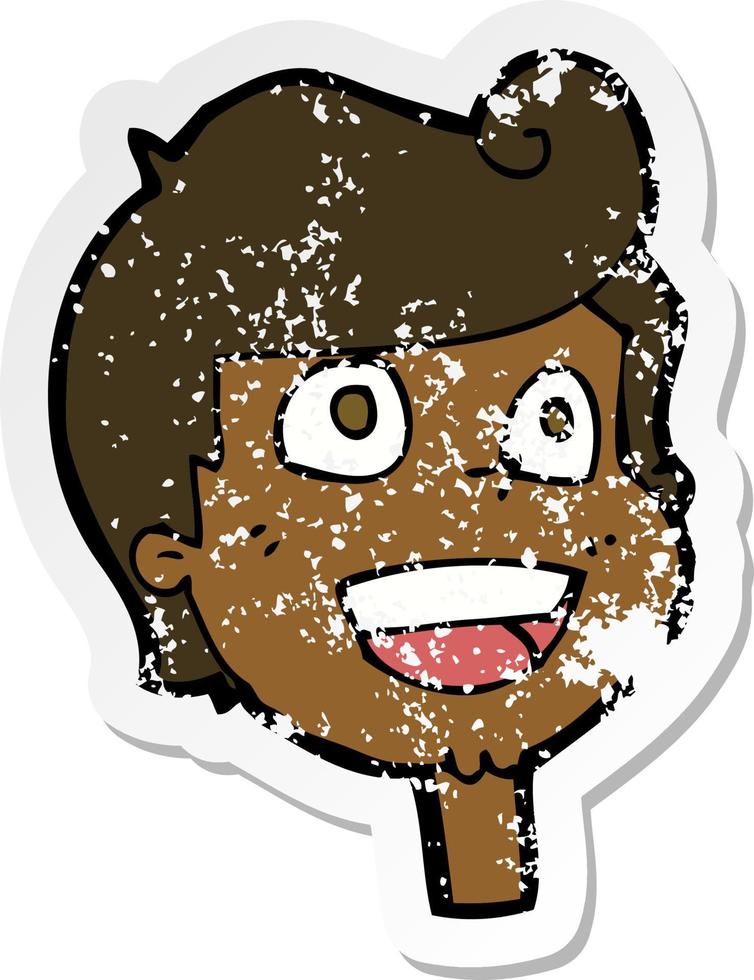 retro distressed sticker of a cartoon happy face vector