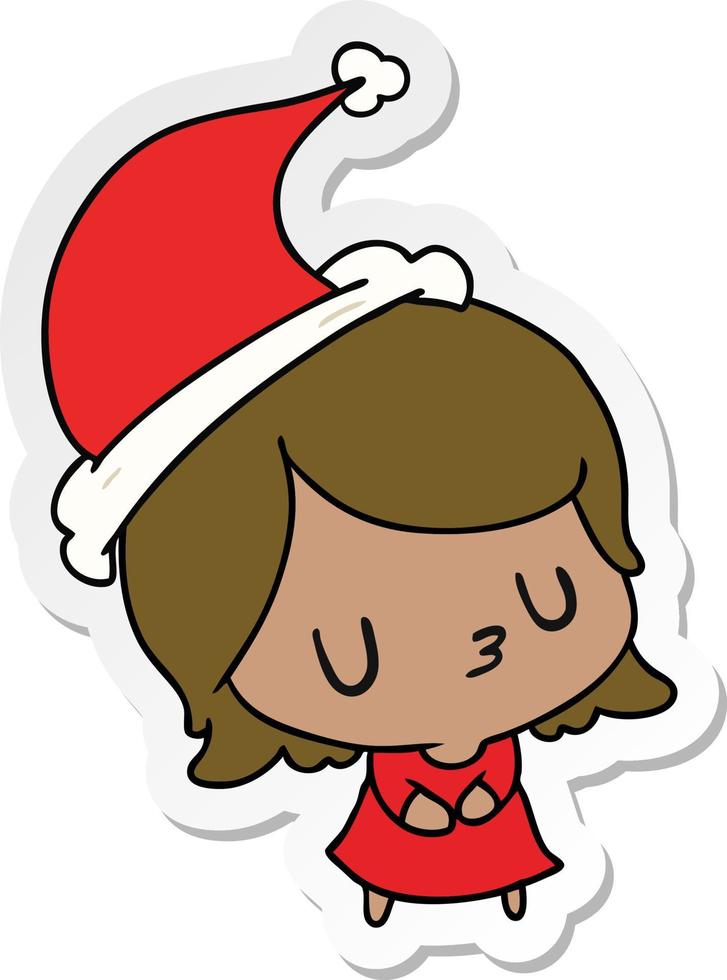 christmas sticker cartoon of kawaii girl vector