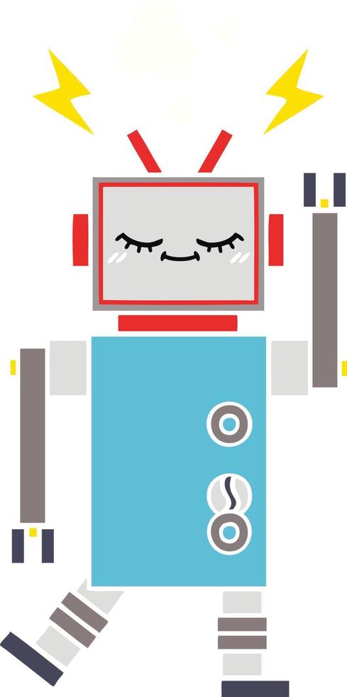 flat color retro cartoon dancing robot vector