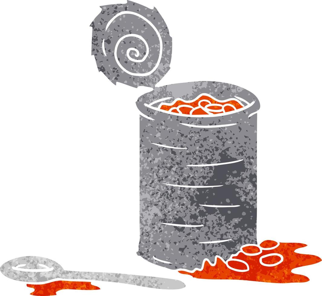 retro cartoon doodle of an opened can of beans vector