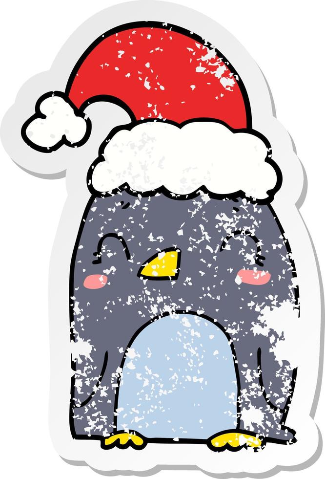 distressed sticker of a cute christmas penguin vector
