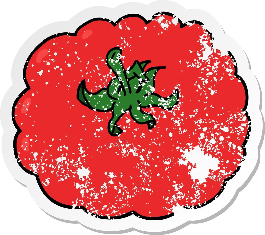 distressed sticker of a cartoon tomato vector