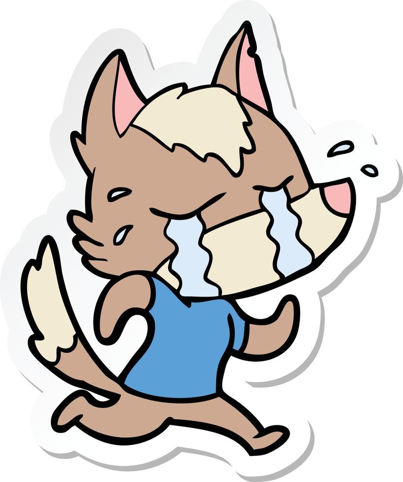 sticker of a cartoon crying wolf running away vector