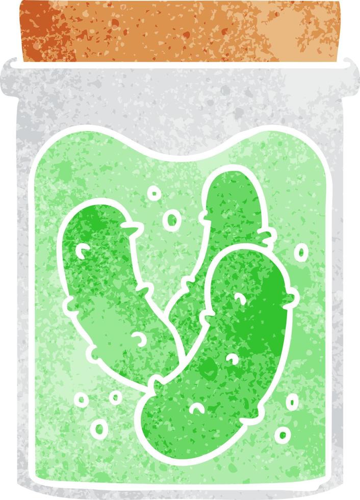retro cartoon doodle jar of pickled gherkins vector