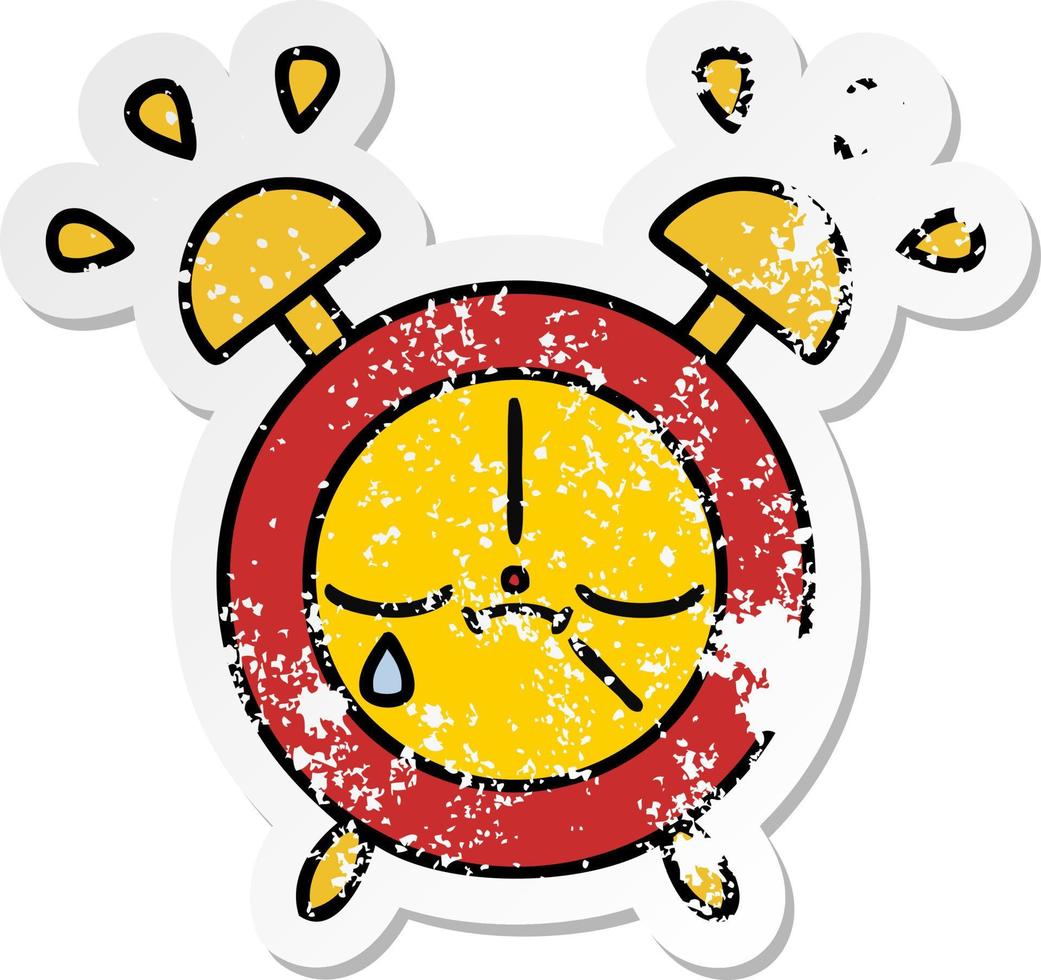 distressed sticker of a cute cartoon alarm clock vector