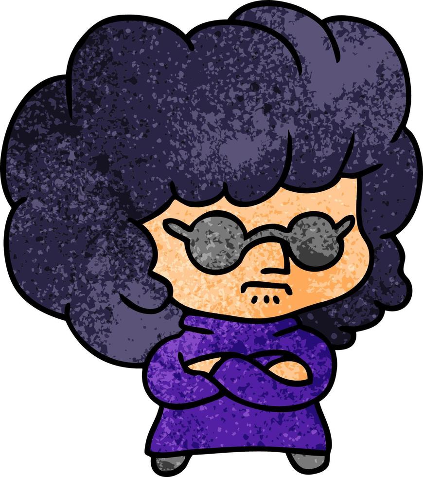 textured cartoon of a kawaii woman vector