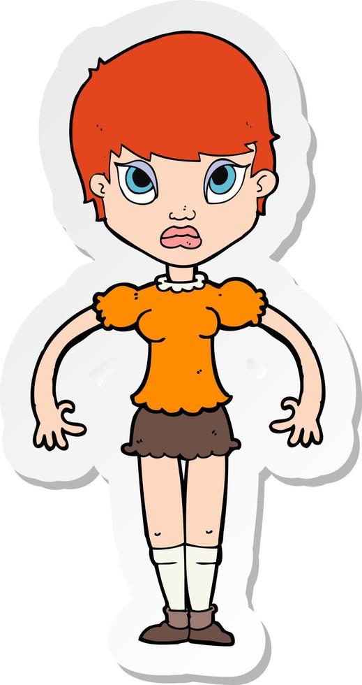 sticker of a cartoon woman looking annoyed vector