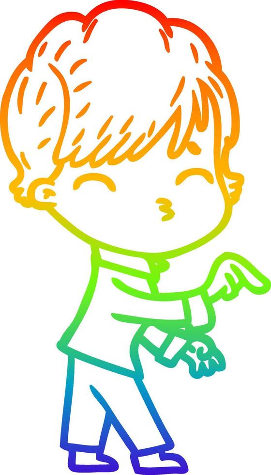 rainbow gradient line drawing cartoon woman thinking vector