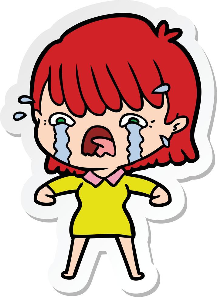 sticker of a cartoon girl crying vector