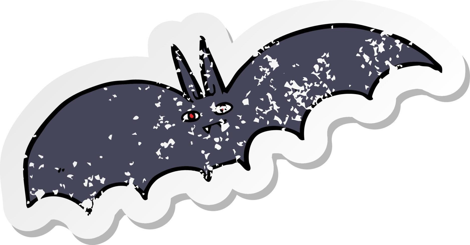 pegatina retro angustiada de un murciélago vampiro de dibujos animados vector