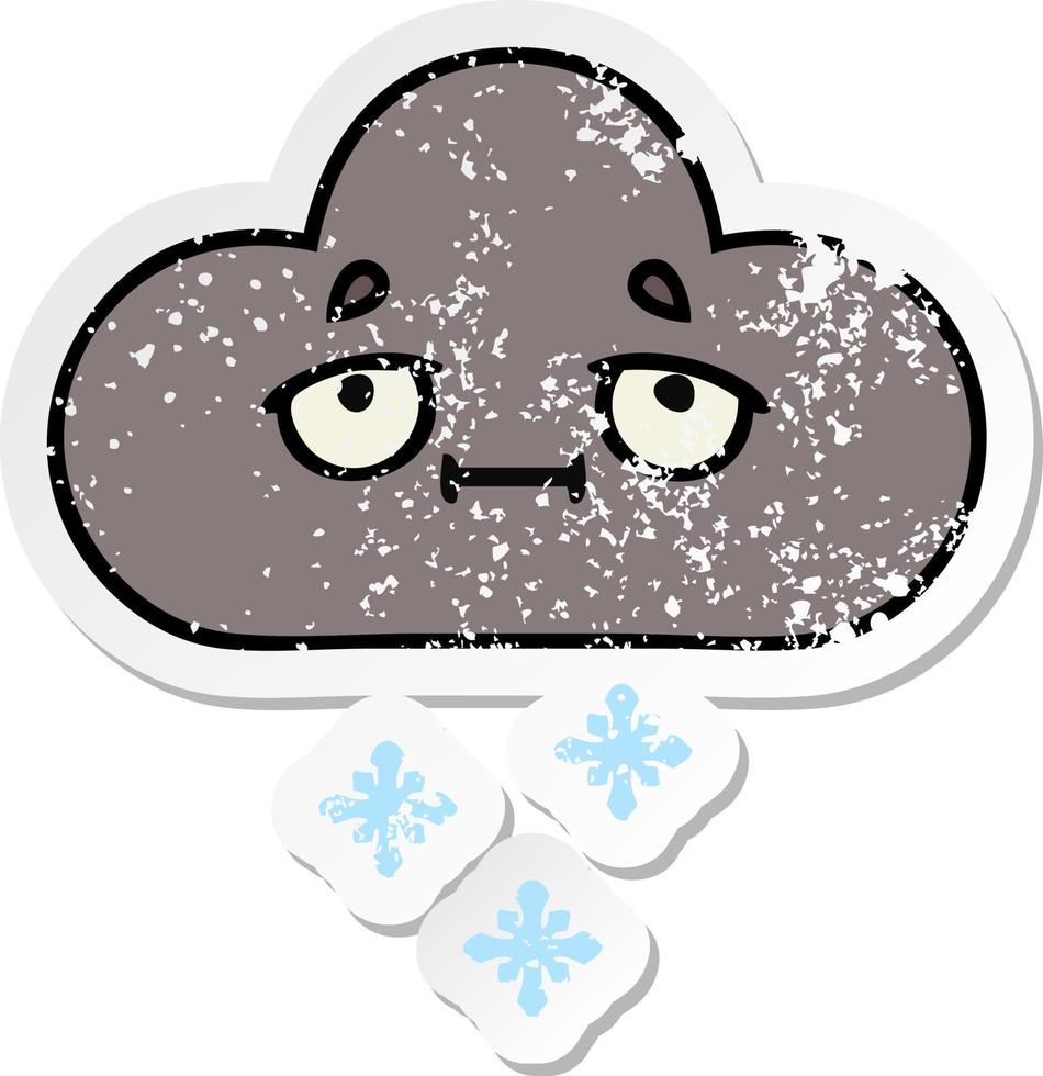 distressed sticker of a cute cartoon storm snow cloud vector