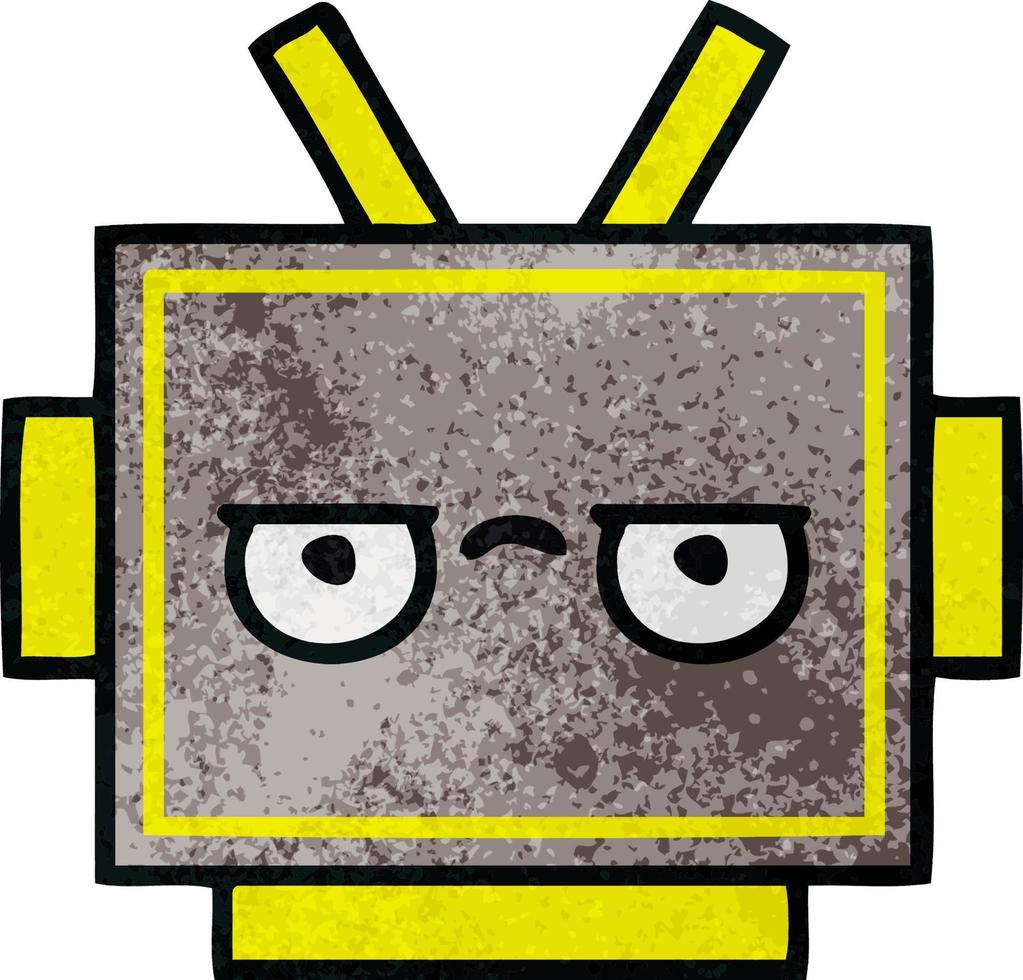 cabeza de robot de dibujos animados de textura grunge retro vector