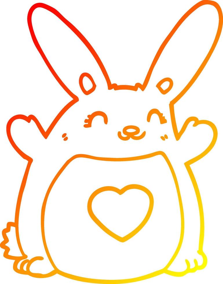 warm gradient line drawing cartoon rabbit with love heart vector