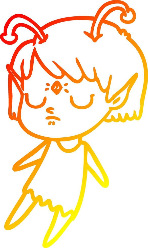 warm gradient line drawing cartoon alien girl vector