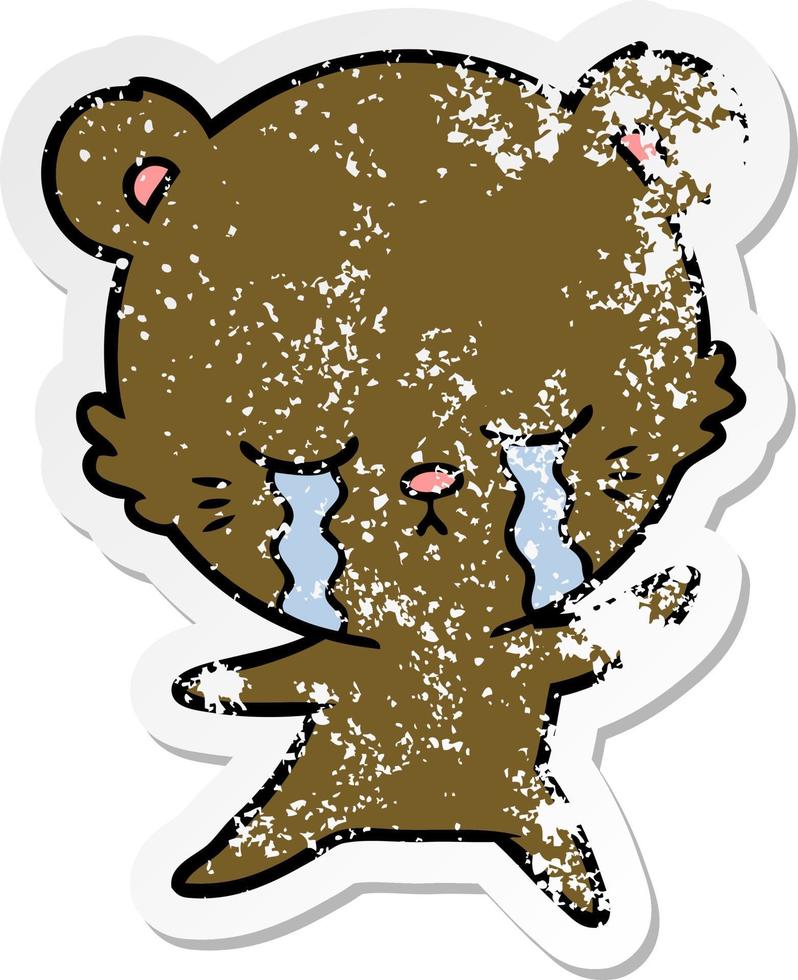 distressed sticker of a crying cartoon bear vector