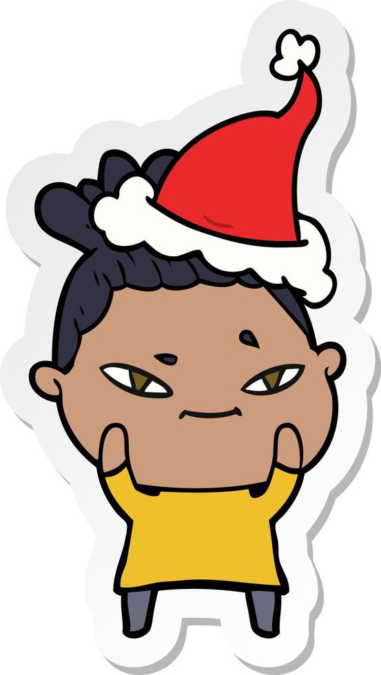 sticker cartoon of a woman wearing santa hat vector
