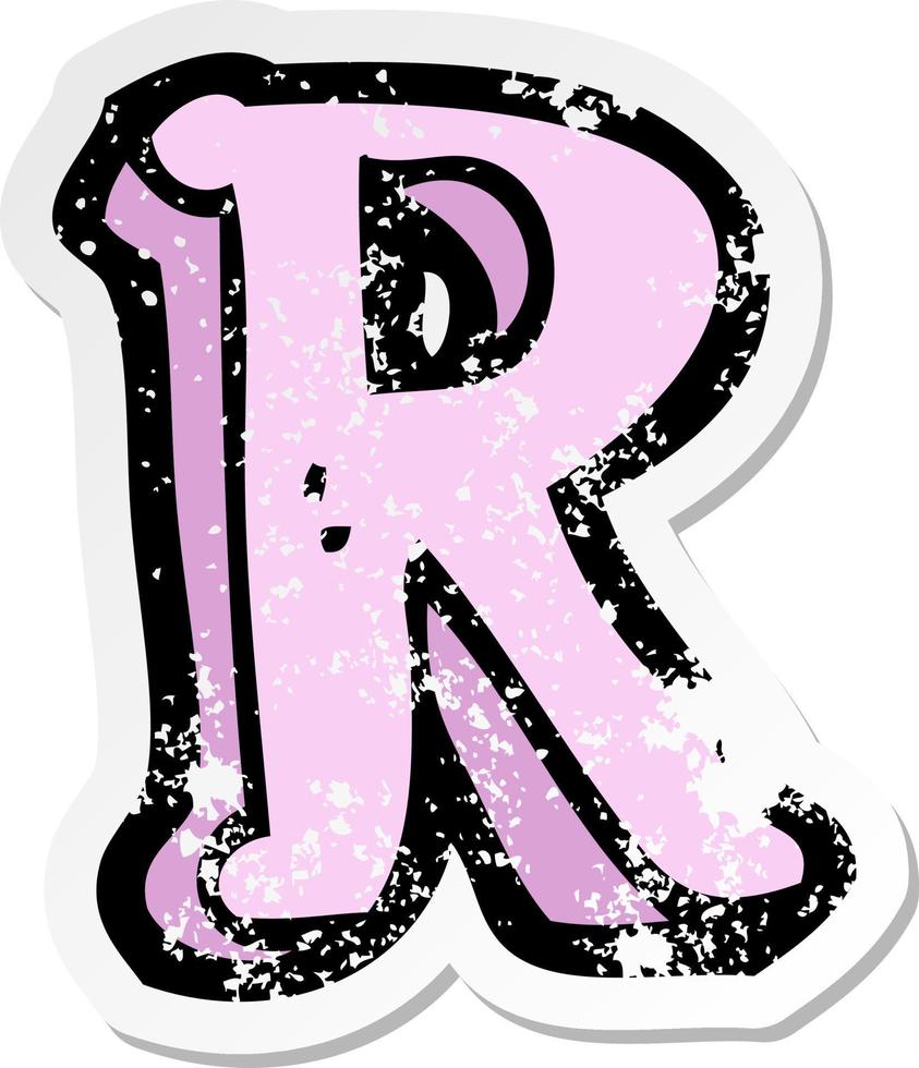 retro distressed sticker of a cartoon letter R vector