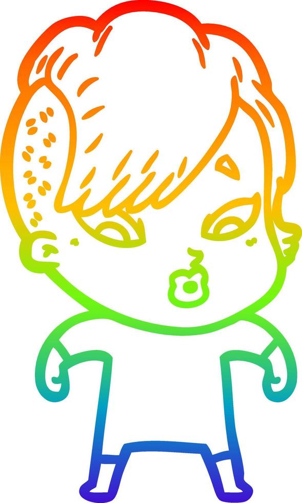 rainbow gradient line drawing cartoon surprised girl vector