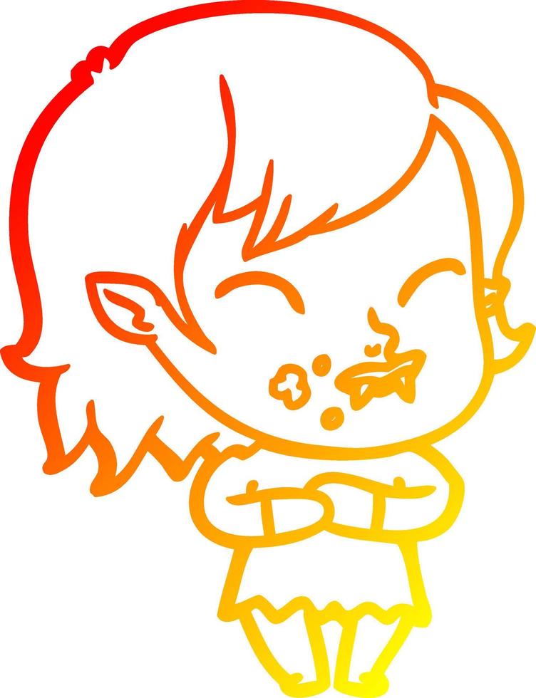 warm gradient line drawing cartoon vampire girl with blood on cheek vector