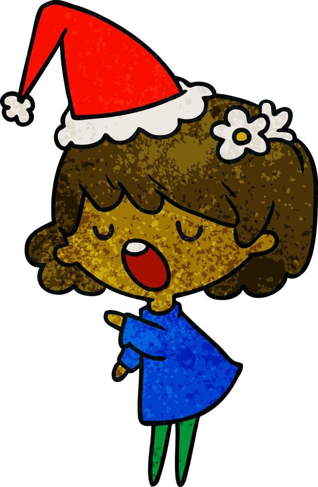 christmas textured cartoon of kawaii girl vector