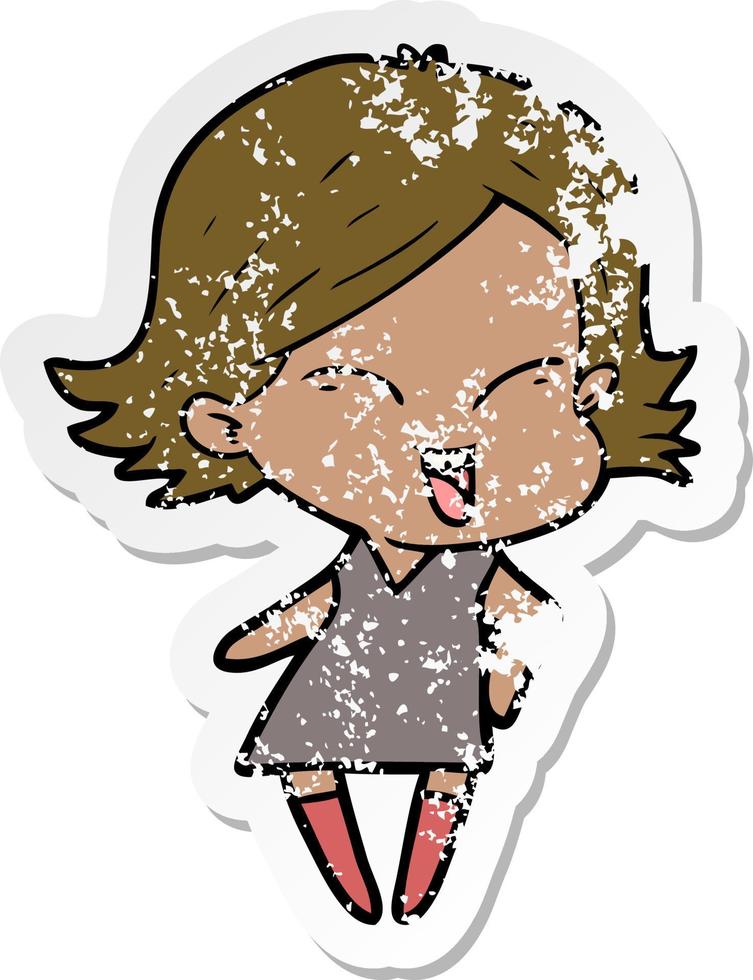 distressed sticker of a happy cartoon girl vector