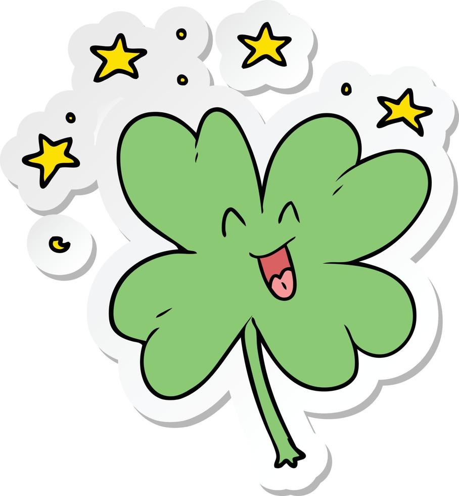 sticker of a happy cartoon four leaf clover vector