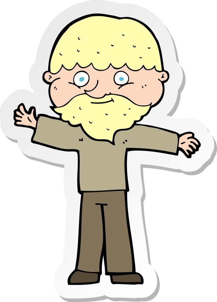 sticker of a cartoon happy man with beard vector