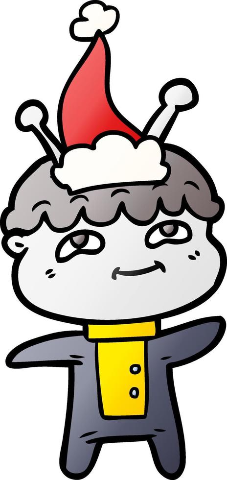 friendly gradient cartoon of a spaceman wearing santa hat vector