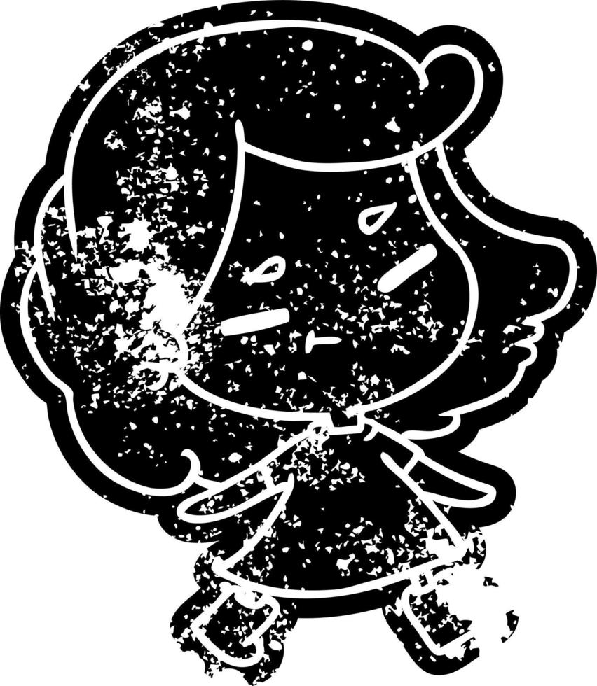 grunge icon of a cute kawaii girl vector