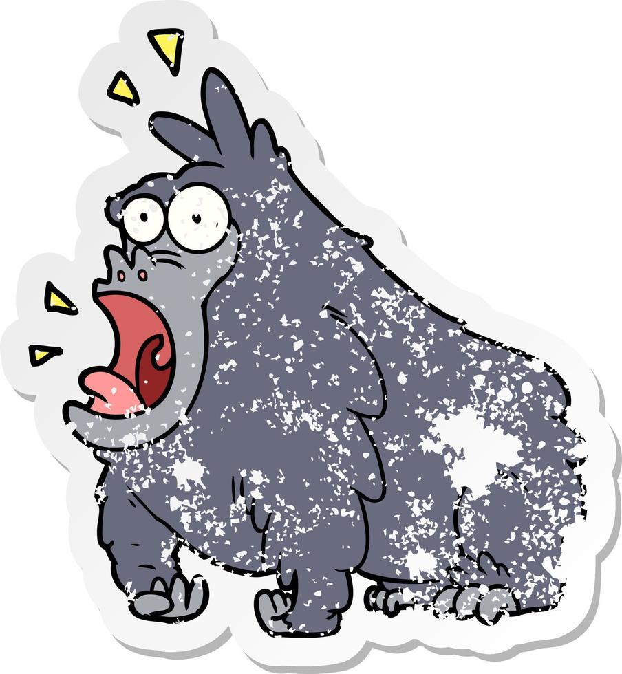 distressed sticker of a cartoon shouting gorilla vector