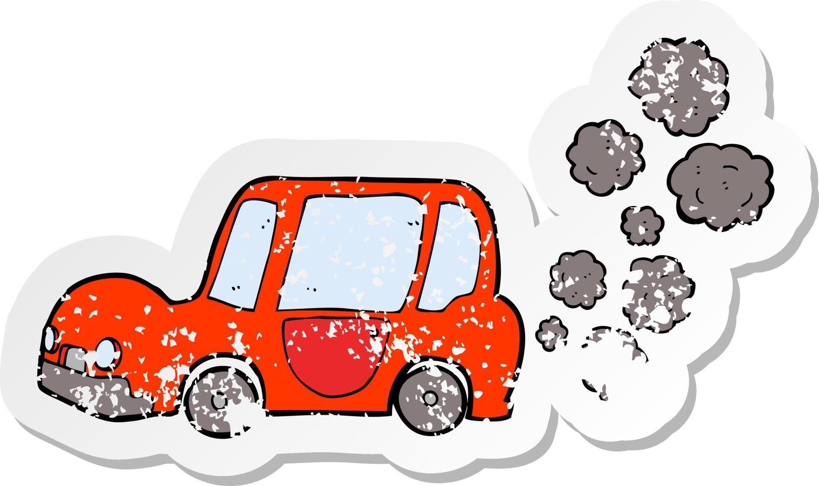 retro distressed sticker of a cartoon car vector