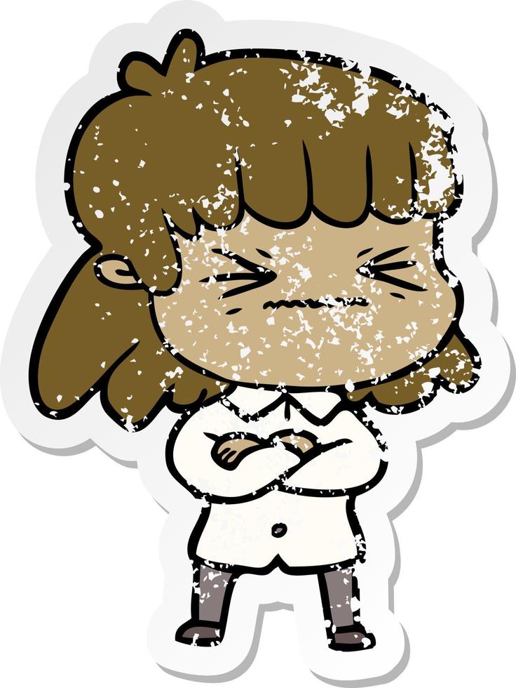 distressed sticker of a cartoon woman vector