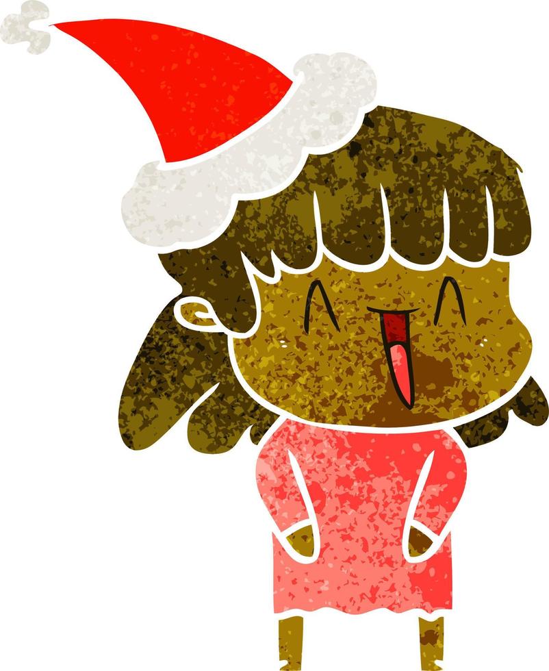 retro cartoon of a woman wearing santa hat vector