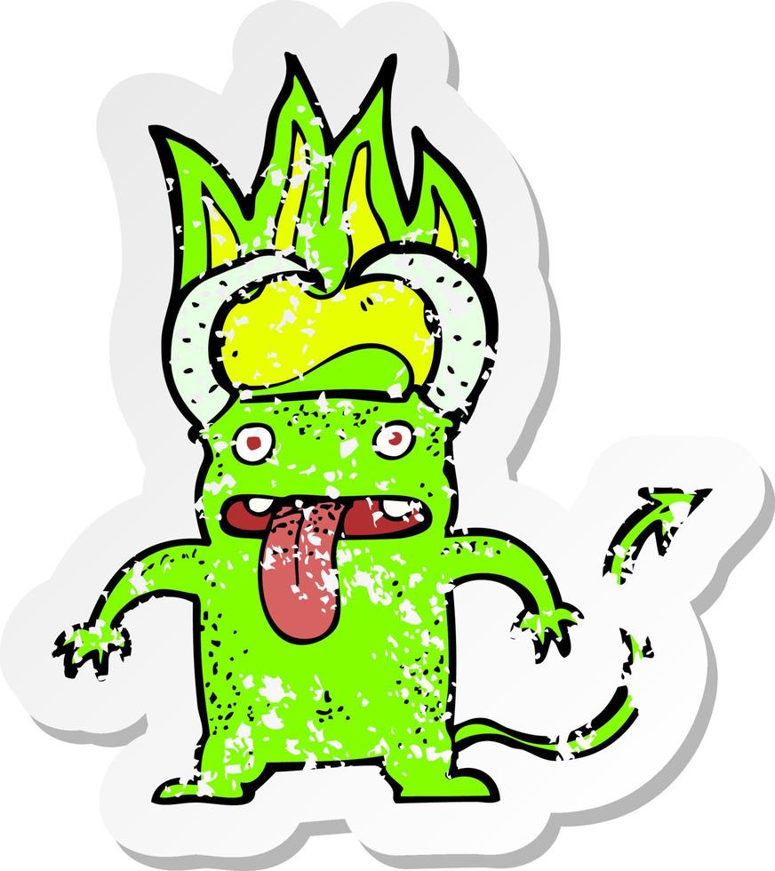 retro distressed sticker of a cartoon little devil vector
