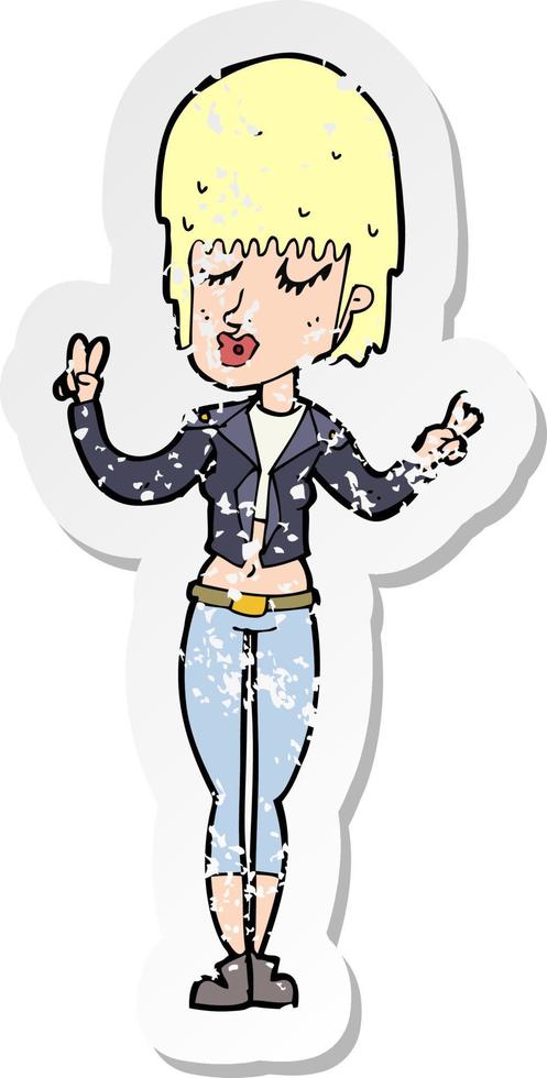 retro distressed sticker of a cartoon cool girl vector