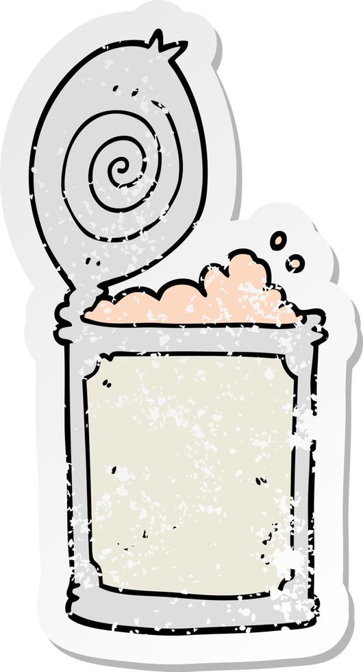 distressed sticker of a cartoon canned food vector