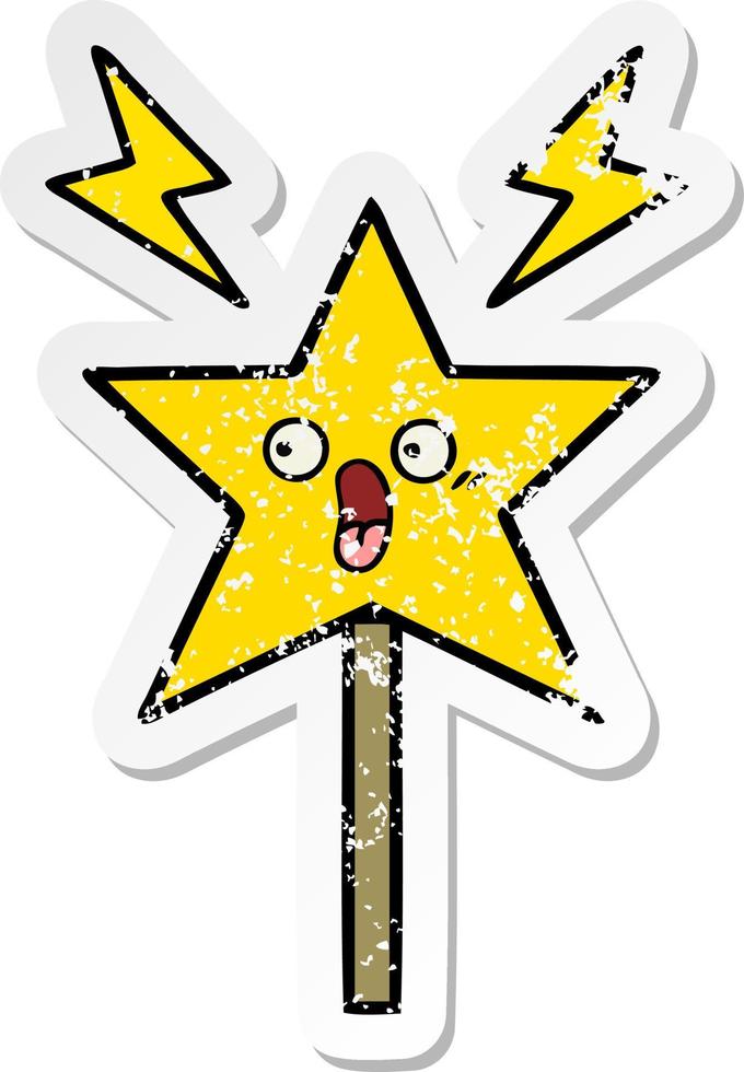 distressed sticker of a cute cartoon magic wand vector