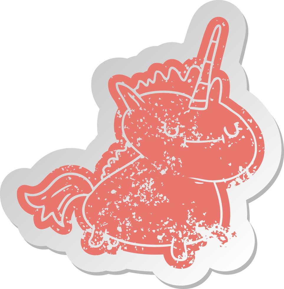 distressed old sticker of a magical unicorn vector