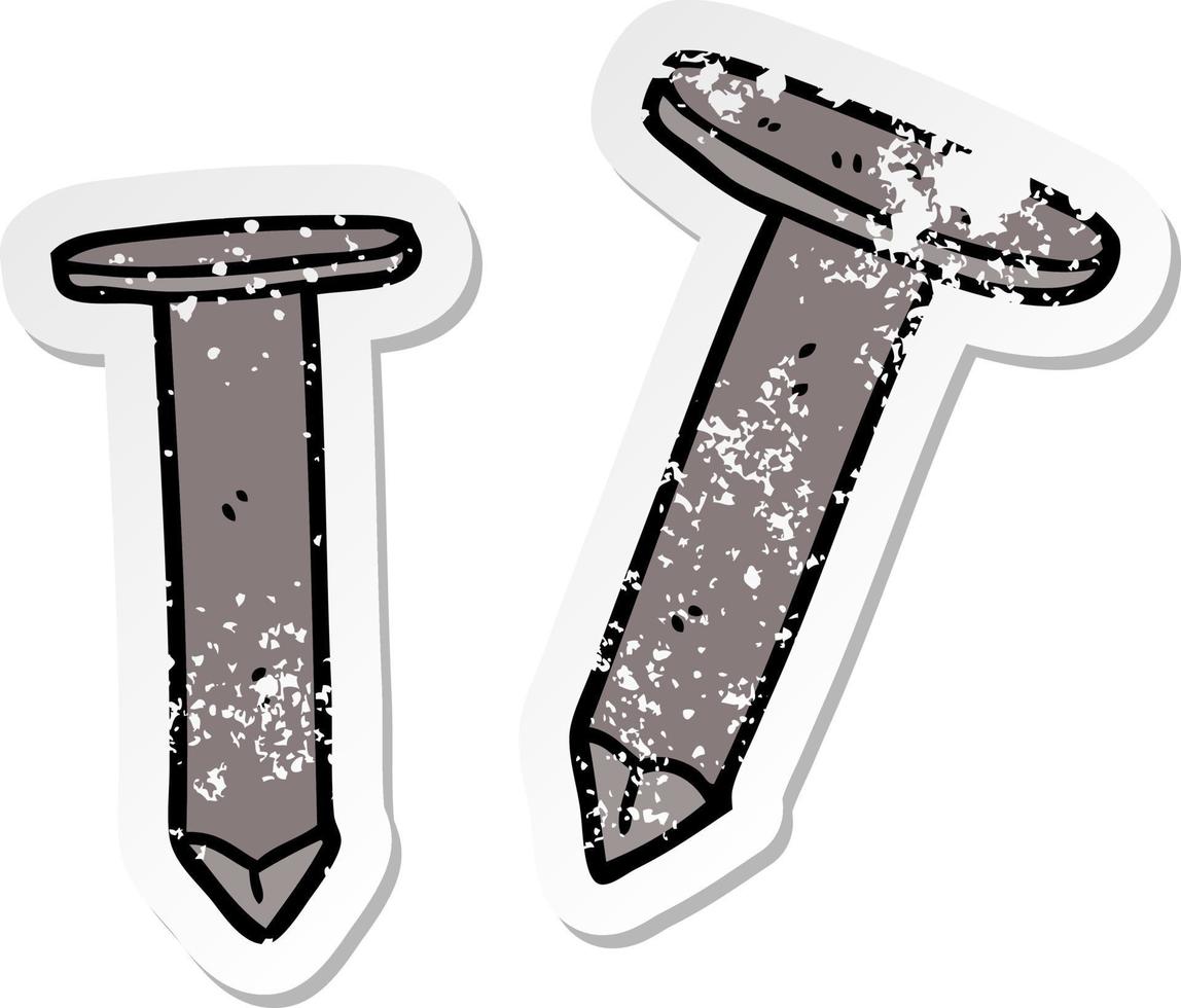 distressed sticker of a cartoon old nails vector
