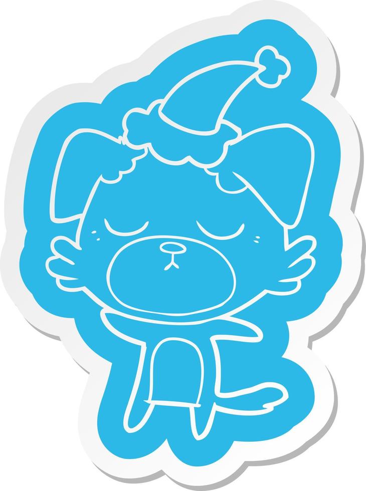 cute cartoon  sticker of a dog wearing santa hat vector