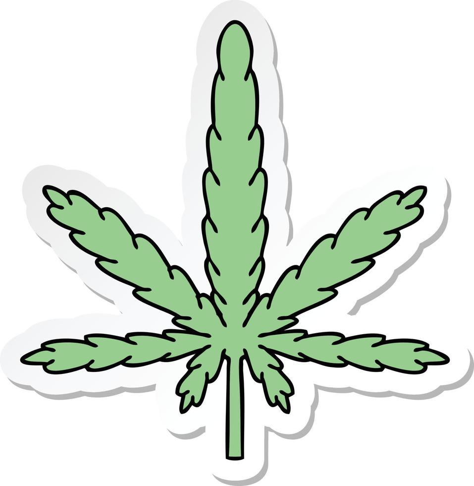 sticker of a quirky hand drawn cartoon marijuana vector