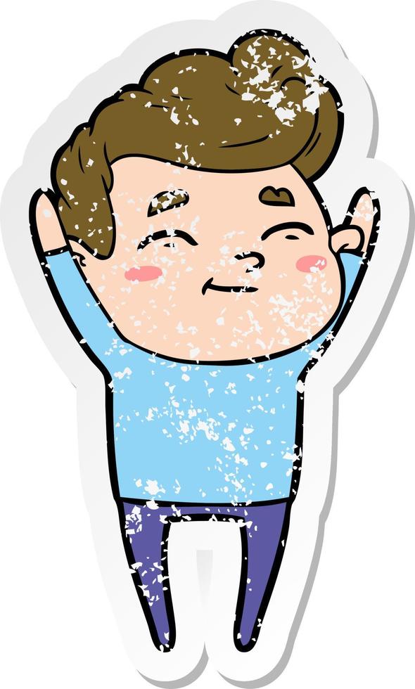 distressed sticker of a happy cartoon man vector