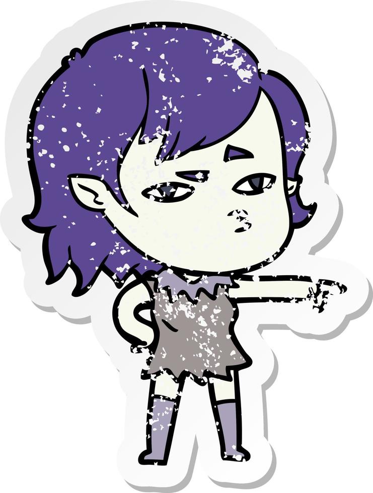 distressed sticker of a cartoon vampire girl vector