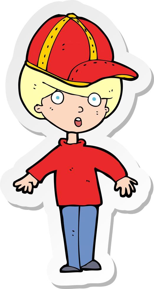 sticker of a cartoon boy wearing cap vector