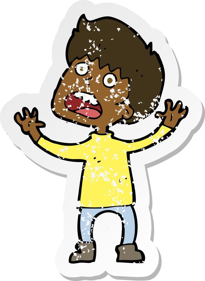 retro distressed sticker of a cartoon stressed boy vector