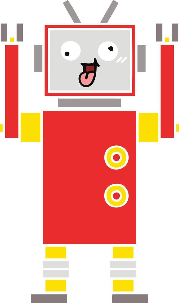 flat color retro cartoon crazy robot vector