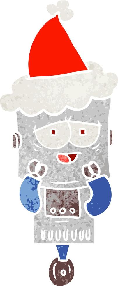 retro cartoon of a robot wearing santa hat vector